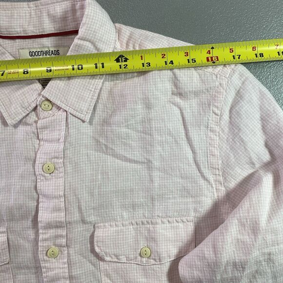 GOODTHREADS Shirt Slim Fit Gingham Check Linen Button Long Sleeve Mens S Pink - Picture 5 of 12